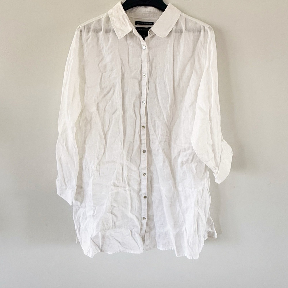NWT Tahari Button Down Women 1X White Linen Coastal Minimalist Lagenlook
